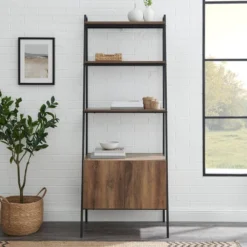 72" Open Shelf And Closed Storage Cabinet Ladder Bookcase - Saracina Home -Baxton Studio Store GUEST 63ba128c 347b 49bc b7d3 5a205f7232df