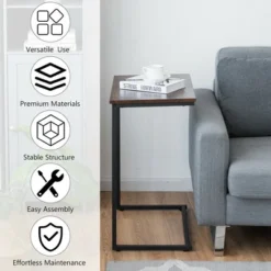 Costway C-shaped End Side Coffee Tray Sofa Table Laptop TV Snack Stand W/ Metal Frame -Baxton Studio Store GUEST 6473a184 0517 4d45 a99e 60532aec3b1c