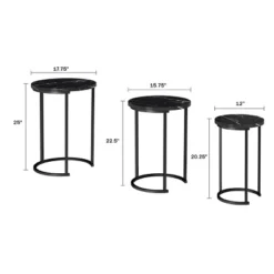 Hastings Home End Tables With Faux Marble Top And Black Metal Base Nesting Tables, Black, Set Of 3
