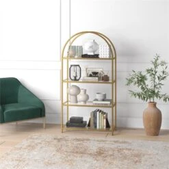 62 In. Arched Brass Finish Bookcase - Henn&Hart 15 62 In. Arched Brass Finish Bookcase - Henn&Hart -Baxton Studio Store GUEST 68699341 8128 4c99 8eed a299586c9e13