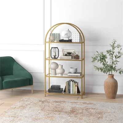 62 In. Arched Brass Finish Bookcase - Henn&Hart 8 62 In. Arched Brass Finish Bookcase - Henn&Hart - Image 6