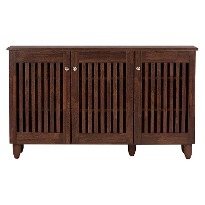 Fernanda Modern And Contemporary 3-Door Wooden Entryway Shoes Storage Wide Cabinet - Oak Brown - Baxton Studio 2 Fernanda Modern And Contemporary 3-Door Wooden Entryway Shoes Storage Wide Cabinet - Oak Brown - Baxton Studio