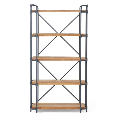 Yorktown 66.75" 5-Shelf Industrial Bookcase Brown - Christopher Knight Home 4 Yorktown 66.75" 5-Shelf Industrial Bookcase Brown - Christopher Knight Home - Image 2