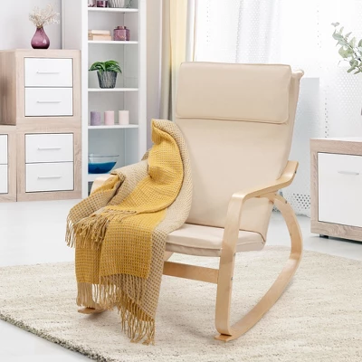 Costway Modern Bentwood Rocking Chair Fabric Upholstered Relax Rocker Lounge Chair GrayBeige 3 Costway Modern Bentwood Rocking Chair Fabric Upholstered Relax Rocker Lounge Chair GrayBeige