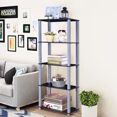 Costway 5-Tier Multi-Functional Storage Shelves Rack Display Bookcase Home Furni Black 7 Costway 5-Tier Multi-Functional Storage Shelves Rack Display Bookcase Home Furni Black - Image 5