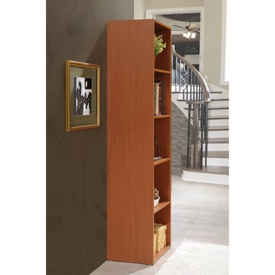 Hodedah Import 12 D X 16 W X 60 H Inch 5 Shelf Bookcase Storage Organizer Solution For Living Room, Bedroom, Or Office, Cherry Wood Finish 5 Hodedah Import 12 D X 16 W X 60 H Inch 5 Shelf Bookcase Storage Organizer Solution For Living Room, Bedroom, Or Office, Cherry Wood Finish - Image 3