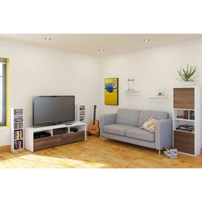 56.38" Liber 2 Door T Bookcase White/Walnut - Nexera 4 56.38" Liber 2 Door T Bookcase White/Walnut - Nexera - Image 2