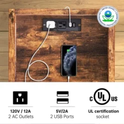 FABATO End Table And Nightstand W/ USB Charging Station And Power Supply Cord For Living Rooms And Bedrooms, Side Storage Bag Included, Rustic Brown -Baxton Studio Store GUEST 71bc60fe cf54 4817 a348 070c4d769ae2