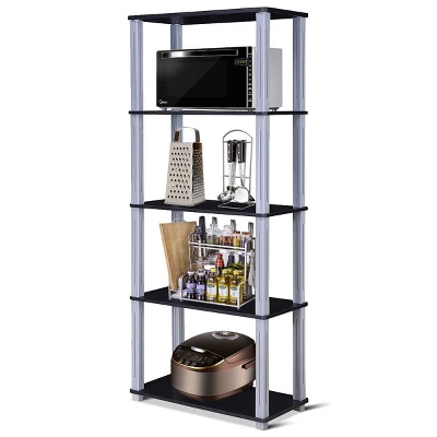 Costway 5-Tier Multi-Functional Storage Shelves Rack Display Bookcase Home Furni Black 4 Costway 5-Tier Multi-Functional Storage Shelves Rack Display Bookcase Home Furni Black - Image 2