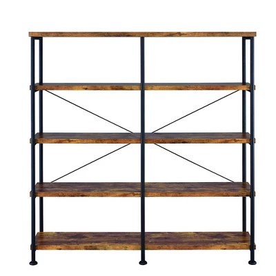 63" Industrial 4 Tier Bookshelf With Particleboard And Metal Frame - Benzara 3 63" Industrial 4 Tier Bookshelf With Particleboard And Metal Frame - Benzara