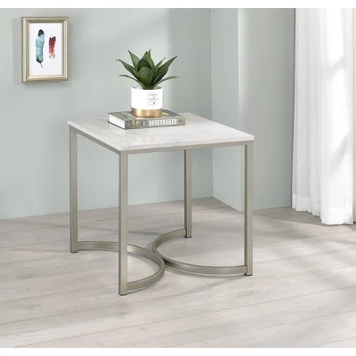 Leona End Table Faux White Marble/Satin Nickel - Coaster 3 Leona End Table Faux White Marble/Satin Nickel - Coaster