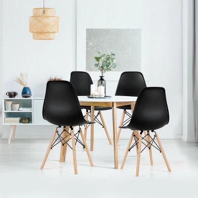 Costway Set Of 4 Modern Dining Side Chair Armless Home Office W/ Wood Legs White/Black/Blue 5 Costway Set Of 4 Modern Dining Side Chair Armless Home Office W/ Wood Legs White/Black/Blue - Image 3