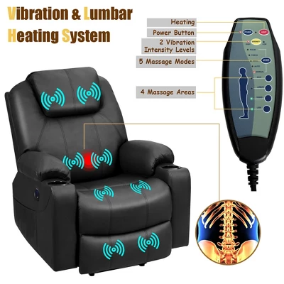 Costway Electric Recliner Chair Massage Sofa Leather W/ USB Charge Port BrownBlack 8 Costway Electric Recliner Chair Massage Sofa Leather W/ USB Charge Port BrownBlack - Image 6