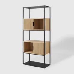 75" Modern Reeded Door Storage Bookshelf Coastal Oak/Black - Saracina Home 16 75" Modern Reeded Door Storage Bookshelf Coastal Oak/Black - Saracina Home -Baxton Studio Store GUEST 75e56a42 d0ef 4820 91f0 b7c63282f55c