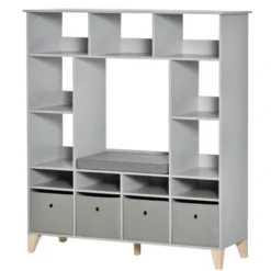 HOMCOM 47" Kids Reading Nook Organizer, Freestanding 15-Cubby Bookcase Storage Cabinet With Cushioned Seat For Toys, Books, Clothes -Baxton Studio Store GUEST 789ca6c1 c233 4abd afc7 83e9e1be4843