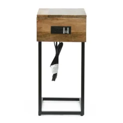 Oceola Modern Industrial Handcrafted Mango Wood C Shaped Side Table With Charging Port Natural/Black - Christopher Knight Home -Baxton Studio Store GUEST 7942104c 479a 4acc b804 da676b9fae50