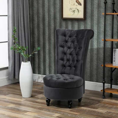 HOMCOM High Back Accent Chair, Upholstered Armless Chair, Retro Button-Tufted Royal Design With Thick Padding And Rubberwood Leg, Black 3 HOMCOM High Back Accent Chair, Upholstered Armless Chair, Retro Button-Tufted Royal Design With Thick Padding And Rubberwood Leg, Black