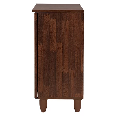 Fernanda Modern And Contemporary 3-Door Wooden Entryway Shoes Storage Wide Cabinet - Oak Brown - Baxton Studio 5 Fernanda Modern And Contemporary 3-Door Wooden Entryway Shoes Storage Wide Cabinet - Oak Brown - Baxton Studio - Image 4