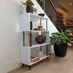 46.5" 4 Tier S Shaped Bookcase White/Black - Danya B. -Baxton Studio Store GUEST 79fe73ce be1f 483e 88cb f1104d072a6d