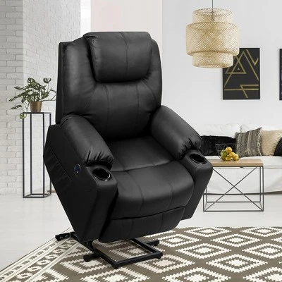 Costway Electric Recliner Chair Massage Sofa Leather W/ USB Charge Port BrownBlack 4 Costway Electric Recliner Chair Massage Sofa Leather W/ USB Charge Port BrownBlack - Image 2