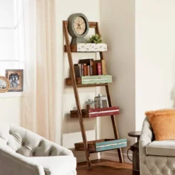 70" Wood 4 Shelf Leaning Shelf Book Shelf Brown - Olivia & May 40 70" Wood 4 Shelf Leaning Shelf Book Shelf Brown - Olivia & May -Baxton Studio Store GUEST 7b9ab3a3 34cb 49dd 87af 700e849e4502