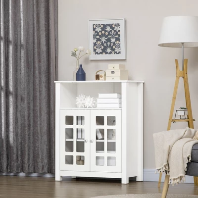 HOMCOM Kitchen Cabinet, Storage Cabinet, Sideboard Buffet Cabinet With Double Glass Doors For Kitchen, Living Room, White 3 HOMCOM Kitchen Cabinet, Storage Cabinet, Sideboard Buffet Cabinet With Double Glass Doors For Kitchen, Living Room, White