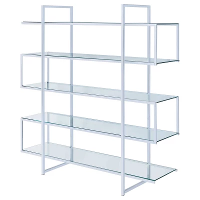 63" Contemporary 5 Shelf Zig Zag Bookcase With Glass Shelves Chrome - Coaster 7 63" Contemporary 5 Shelf Zig Zag Bookcase With Glass Shelves Chrome - Coaster - Image 5