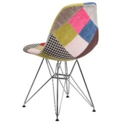 Emma And Oliver Milan Patchwork Fabric Chair With Chrome Base -Baxton Studio Store GUEST 8244fff7 2bfa 4cd3 8edc f4e28a17a829