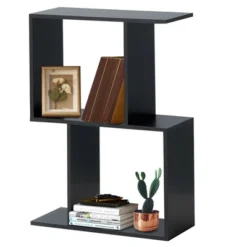 Costway 2-tier S-Shaped Bookcase Free Standing Storage Rack Wooden Display Decor Black -Baxton Studio Store GUEST 838d91a5 8e49 42bb a4dd 109db29f87e9