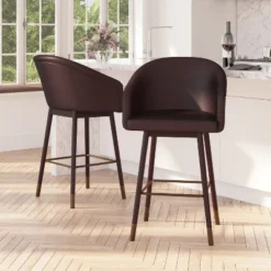 Merrick Lane Modern Wood Frame Stool With Metallic Accents -Baxton Studio Store GUEST 83aac065 d717 40e1 9bc2 e5ebb3c7c1b0