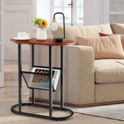 Costway 2-tier Side Table Oval Narrow End Table Nightstand Bedside Table Brown -Baxton Studio Store GUEST 846ea255 029b 4e98 b8a7 aaf421be9357