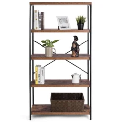 Costway 5-Tier Bookshelf, Industrial Etagere Bookcase, Rustic Display Shelf Organizer -Baxton Studio Store GUEST 8521b562 ad1b 49d8 99d4 dfe7686ba9d4