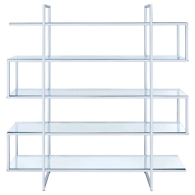 63" Contemporary 5 Shelf Zig Zag Bookcase With Glass Shelves Chrome - Coaster 6 63" Contemporary 5 Shelf Zig Zag Bookcase With Glass Shelves Chrome - Coaster - Image 4