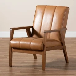 Nikko Mid-Century Faux Leather Upholstered Wood Lounge Chair Walnut/Brown - Baxton Studio -Baxton Studio Store GUEST 87aae8a6 1254 41f4 886a a2b34846bdd7