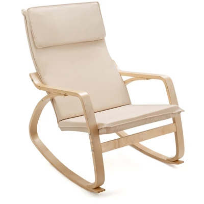 Costway Modern Bentwood Rocking Chair Fabric Upholstered Relax Rocker Lounge Chair GrayBeige 12 Costway Modern Bentwood Rocking Chair Fabric Upholstered Relax Rocker Lounge Chair GrayBeige - Image 10