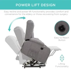 Best Choice Products Electric Power Lift Linen Recliner Massage Chair Furniture W/ USB Port, Heat, Cupholders -Baxton Studio Store GUEST 88415bff 75d8 4970 ba65 45fe4442fa8c