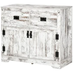 HOMCOM Rustic Storage Cabinet Sideboard With 2 Drawers And 2 Cupboard, Distressed White 9 HOMCOM Rustic Storage Cabinet Sideboard With 2 Drawers And 2 Cupboard, Distressed White -Baxton Studio Store GUEST 8874f874 602a 4899 b18c 88ab40c98813