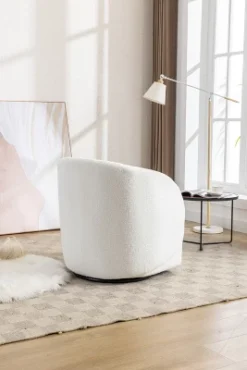 Doris 360° Swivel 21.06'' Seat Width Soft Touch Modern Teddy Upholstered Accent Armrest Barrel Chairs And Diamond Lattice Back-Maison Boucle -Baxton Studio Store GUEST 890d19e1 a1c5 4072 a5f1 6538f3f6f7a7