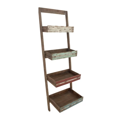 70" Wood 4 Shelf Leaning Shelf Book Shelf Brown - Olivia & May 20 70" Wood 4 Shelf Leaning Shelf Book Shelf Brown - Olivia & May - Image 18