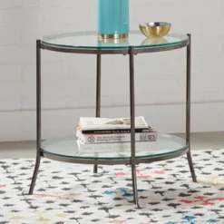 Laurie Round End Table With Glass Top And Shelf Black Nickel - Coaster