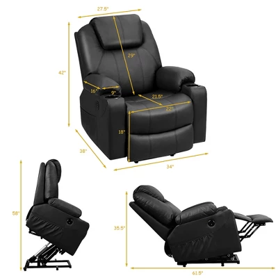 Costway Electric Recliner Chair Massage Sofa Leather W/ USB Charge Port BrownBlack 3 Costway Electric Recliner Chair Massage Sofa Leather W/ USB Charge Port BrownBlack