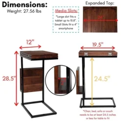 BIRDROCK HOME Acacia Wood Expandable C Shaped Side Table With Magazine Rack, Phone & Tablet Stand -Baxton Studio Store GUEST 92220b0d 047a 4f3a 8a14 5c3cef2c42de