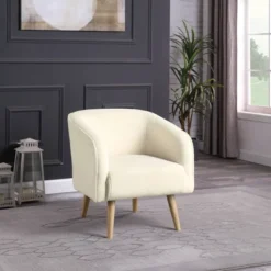 Sherpa Accent Chair With Wood Legs Cream - HomePop -Baxton Studio Store GUEST 929fcdb8 b7b3 40bb 879b 0a2e44dfd011