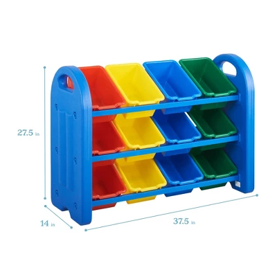 ECR4Kids 3-Tier Organizer With Bins, Toy Storage, Blue, Assorted 3 ECR4Kids 3-Tier Organizer With Bins, Toy Storage, Blue, Assorted