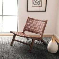 Luna Leather Woven Accent Chair - Safavieh