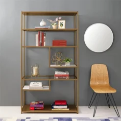 72" EOS Geometric Bookshelf Etagere Brass - Dorel Living -Baxton Studio Store GUEST 95286118 883e 49da b702 950ce43c0c6d