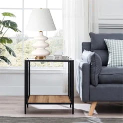 Black Bronze And Rustic Oak Side Table - Henn&Hart -Baxton Studio Store GUEST 965b9f41 477e 4764 b7d6 75971a90b4b5