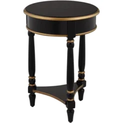 55 Downing Street Modern Luxe Wood Round Accent Side End Table 18 1/4" Wide With Shelf Black Gold For Living Room Home House -Baxton Studio Store GUEST 96b9db28 0ef5 4344 8864 2bd07eb8eda9