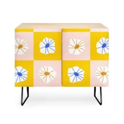 Maritza Lisa White Checkered Flowers Credenza - Deny Designs -Baxton Studio Store GUEST 980761ba 9ca1 4bc2 9f6b a48ffe0acdc7