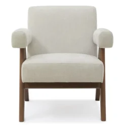 Set Of 2 Morgan Upholstered 19.7" Wider Seat And Armrest With Upside Down "V" Shape Design Rubberwood Legs Accent Chair-The Pop Maison